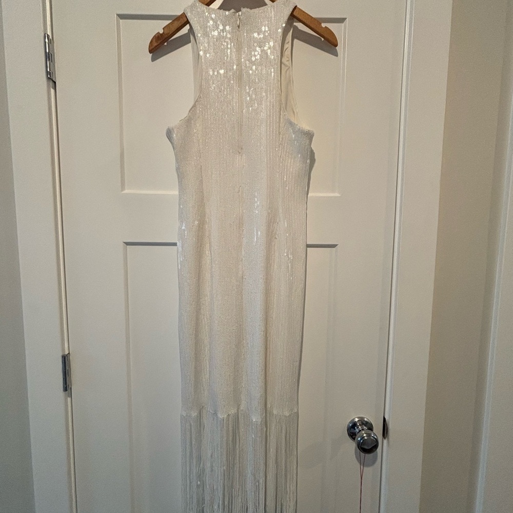 JCREW Collection NWT fringe-trim sequin sheath dress, white, sz 8 - Picture 2 of 5